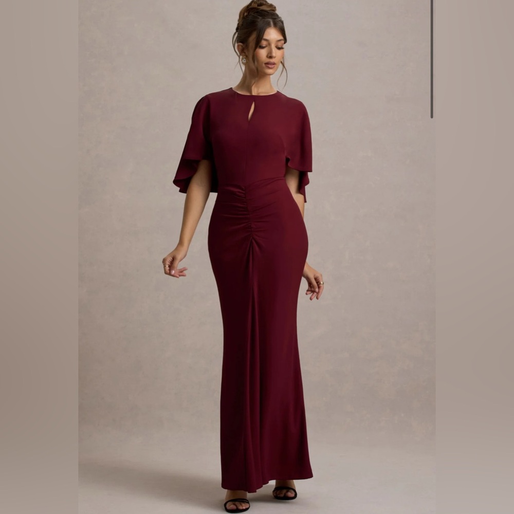 ALLISON BERRY HIGH-NECK MAXI DRESS WITH CAPE